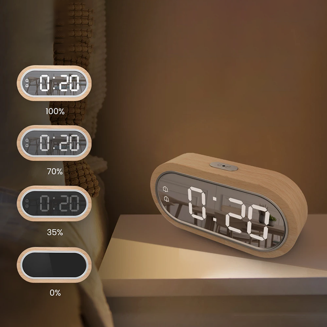 Despertador de madera con pantalla espejo