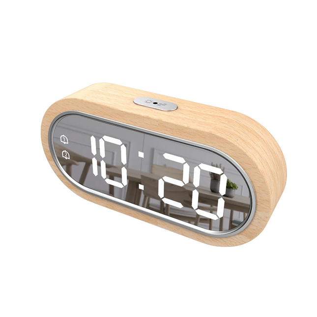 Despertador de madera con pantalla espejo