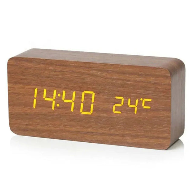 Despertador de madera natural con LED
