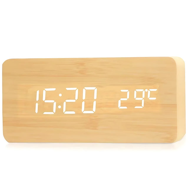 Despertador de madera natural con LED