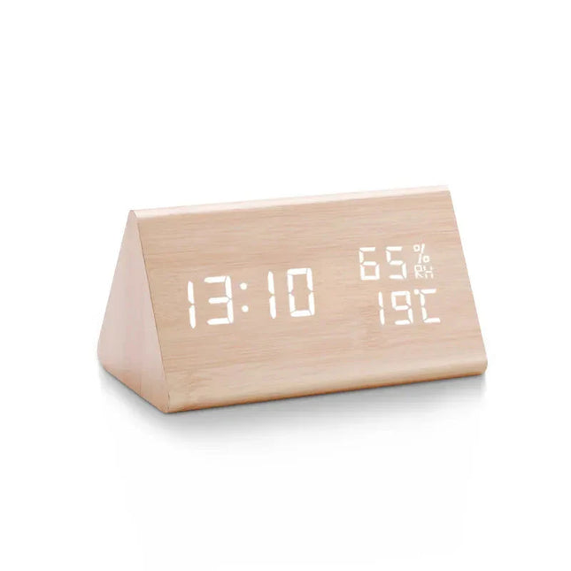 Reloj despertador digital de madera natural