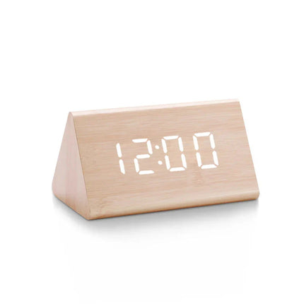 Reloj despertador digital de madera natural