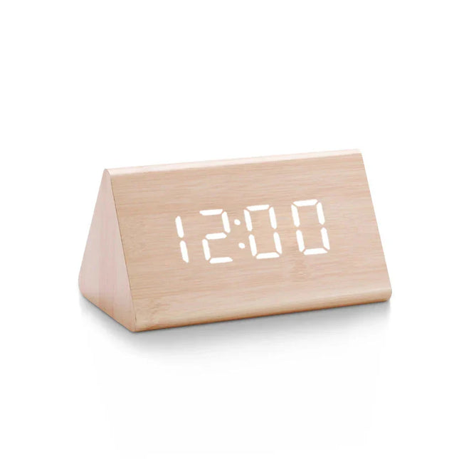 Reloj despertador digital de madera natural