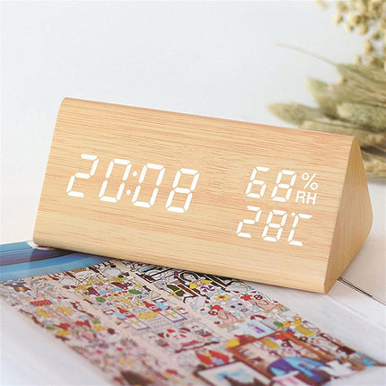 Reloj despertador digital de madera natural