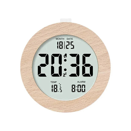 Reloj despertador digital con efecto madera