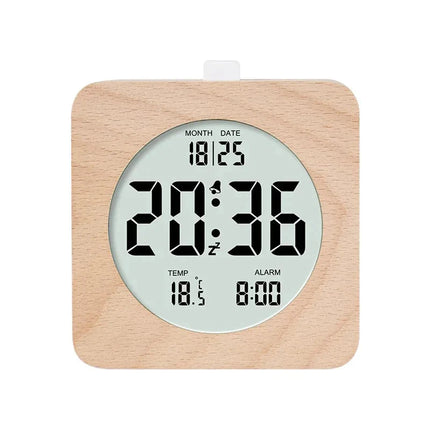 Reloj despertador digital con efecto madera
