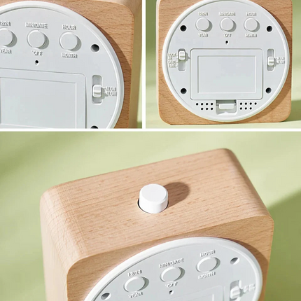 Reloj despertador digital con efecto madera