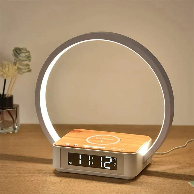 Lámpara con cargador inalámbrico y reloj