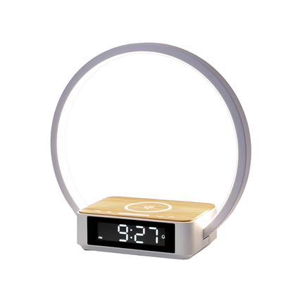 Lámpara con cargador inalámbrico y reloj
