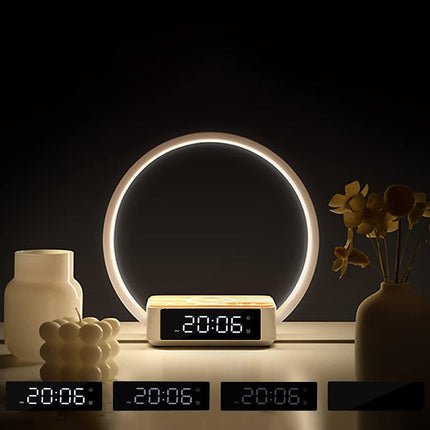 Lámpara con cargador inalámbrico y reloj