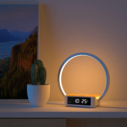 Lámpara con cargador inalámbrico y reloj