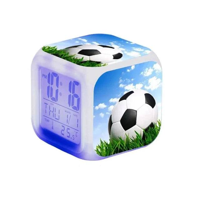Despertador digital con tema de fútbol