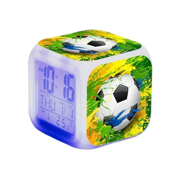 Despertador digital con tema de fútbol