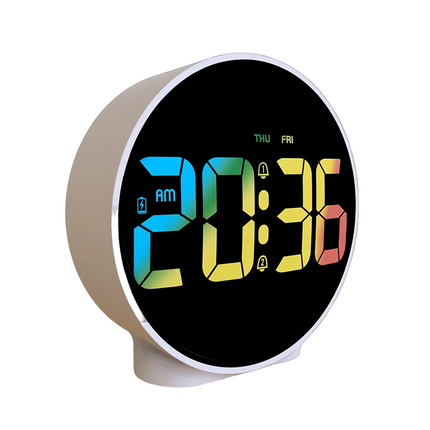 Reloj despertador digital redondo a pilas