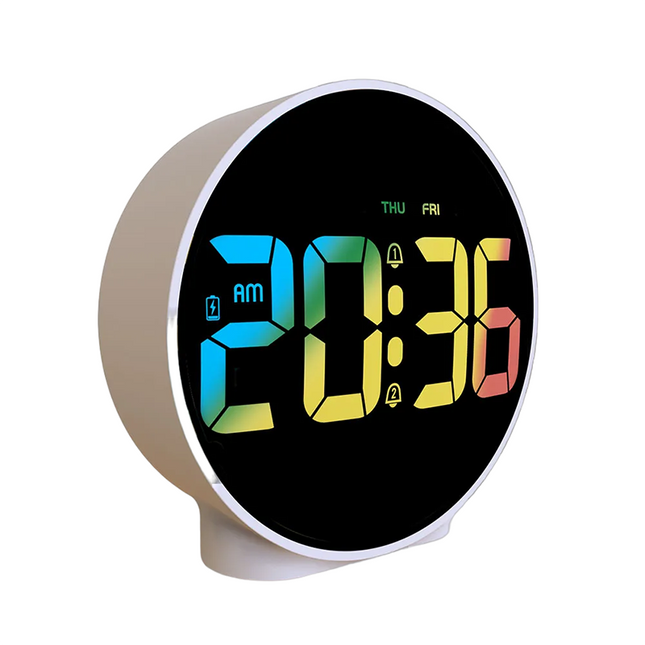 Reloj despertador digital redondo a pilas