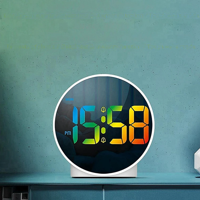 Reloj despertador digital redondo a pilas