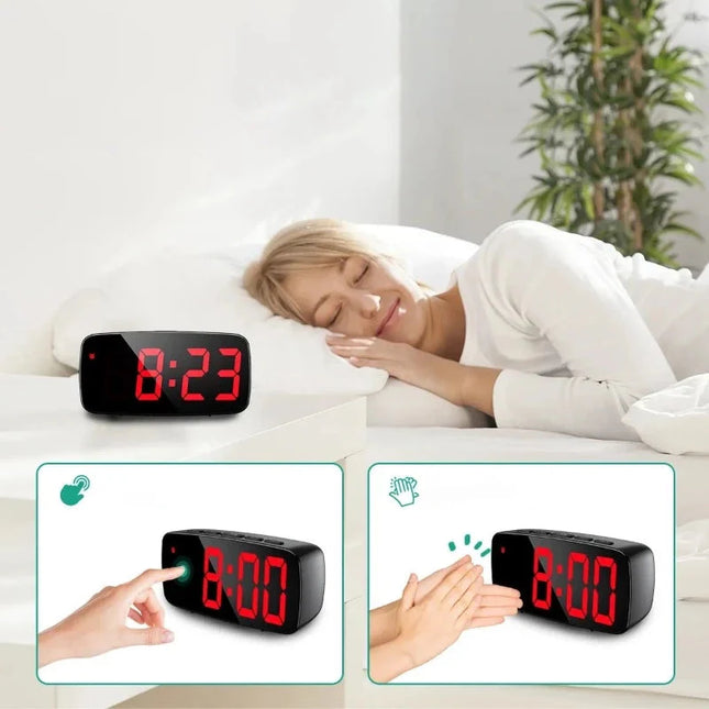 Reloj despertador digital con números rojos