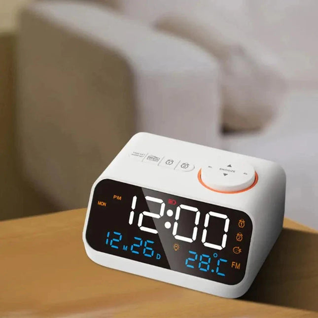 Radio despertador digital con batería recargable