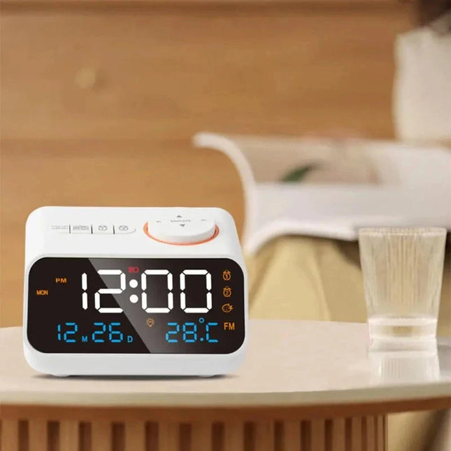Radio despertador digital con batería recargable