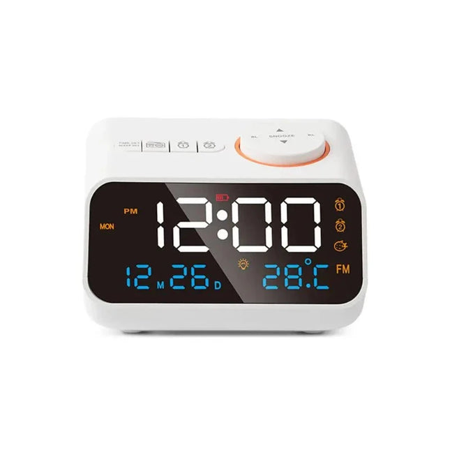 Radio despertador digital con batería recargable