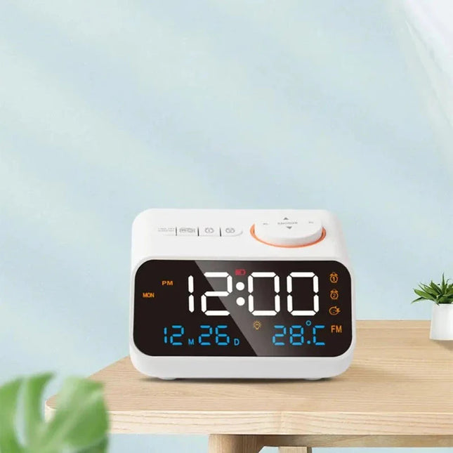 Radio despertador digital con batería recargable