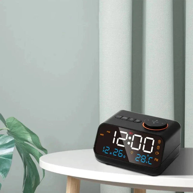 Radio despertador digital con batería recargable